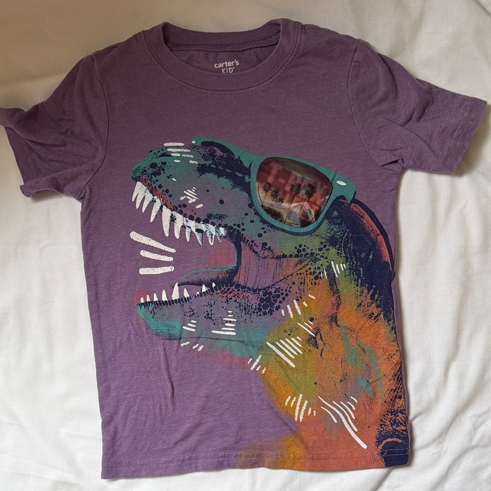 Carter's Purple Short-Sleeve Tee with Multicolor Dino Graphic